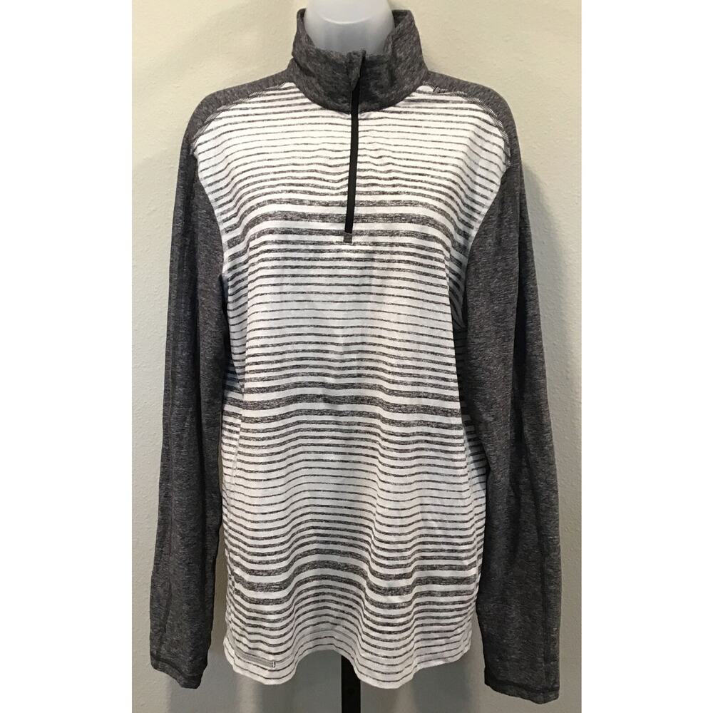Lululemon Men’s Large Grey Gray Stripe 1/4‎ Zip Pullover Running Long Sleeve
